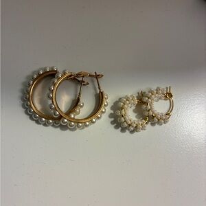 Gold Pearl Hoop Earring Set